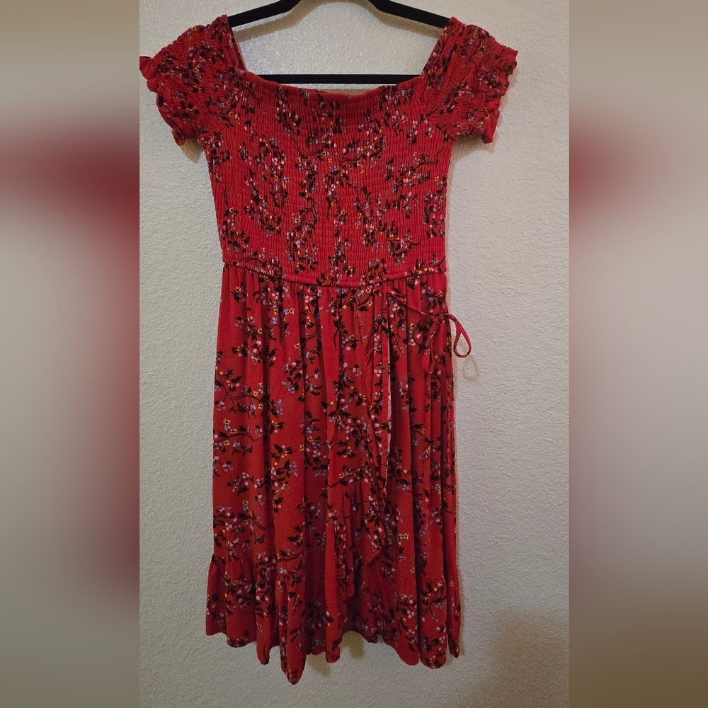 Smocked Red Floral Dress